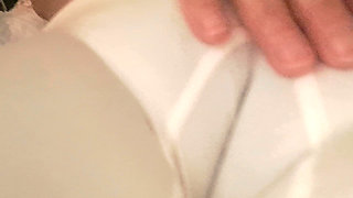 The Line of the MILF's Vagina Is Marked in Her Panties