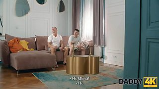 Olivia Sparkle and George Uhl get frisky on the couch in this hot Euro sex video