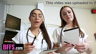 3 hot medics take turns juggling up and down on lucky patient's dick