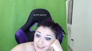 Small titted brunette Sharron with glasses masturbates