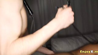 A brunette slut traps a nice thick cock inside her pussy