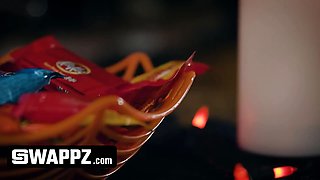 Swappz - innocent step sisters Serena Santos & Leana Lovings nail away their xxx devils