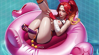 Wet pussy dildo fuck with Use Beads in ass 3d Horny Villa