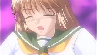 Busty anime teen screams as she drips cum