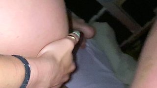 StrapOn Lesbians lick each other before using dildo