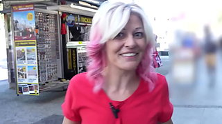 Sandra V kisses men and women in the street looking for her ultimate stud!