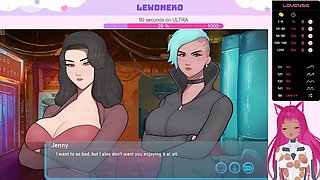 LewdNeko the VTuber showcases solo fun in Sleeve Shock with big tits and cyberpunk flair