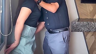 Horny dude makes her go down on her knees and fucks her after