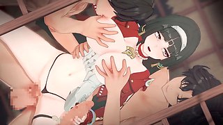 3D hentai gangbang featuring intense action