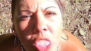 Amateur couple outdoor sucking, fucking, cum swallowing and piss drinking