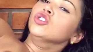 Beautiful and hot brunette with a big tail moaning and cumming, giving her pussy and very tasty spit: Porn