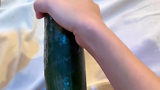 Masturbation with a very large cucumber