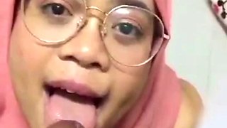 Hijab Pink Malay POV Blowjob Cum on Face