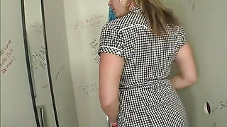 Perfect pornstar MILF eats cum after hot gloryhole BJ action