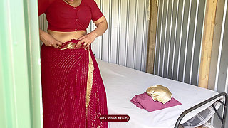 HIRA'S FANTASY: Wearing Red Saree, Blue Lingerie...Naughty Solo Dressing Show!