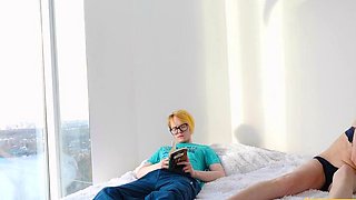 Blonde teen girl fucked in hot threesome