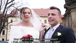 HUNT4K. Cute teen bride gets fucked for cash in front