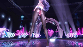 Jiggling Breasts Bare-bottomed Miniskirt Crotchless Black Stockings