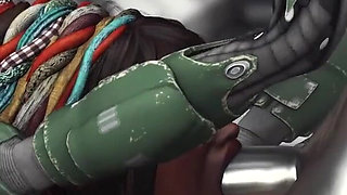 Horny black girl gets fucked hard by sex android in base camp on exoplanet