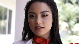 Bubble butt college chick Maya Bijou teasing and riding a dick