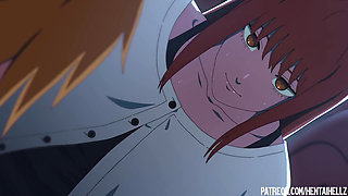 Makima got excited from public sex in the cinema hentai anime