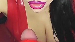 Blowjob and Footjob From Latex Submissive Girl