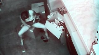 Stock room slut masturbating