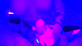 Blacklight Goth Girl with Neon Hair Edges Big Dick with Crazy Massage Gun Toy Gets Huge Cumshot