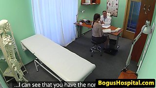 Cocksucking sales rep pussyfucked by doctor