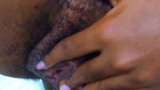 Ebony Amateur Plays with Her Hairy Pussy on Webcam
