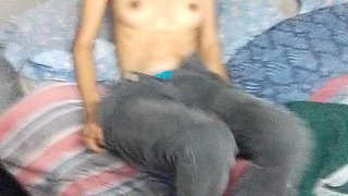 Step Daughter Jerks Her Step Dads Hard Cock to Big for Her Tiny Small Petite 18 Year Old Vergin Pussy