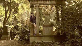 Sexy Brunette Rebeccaxhot Shows Off Her Perfect Body in Public Nudity at Old Cemetery