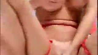 Blonde squirts in his kitchen