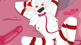 Elf tied with a vibrator and geisha balls and fishnet stockings