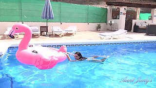 Linda Del Sol Strips and Plays For You in the Pool