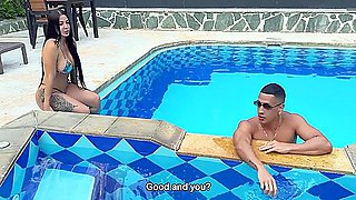 Seduces A Lucky Fitness Guy With Her Spectacular Sexy Body In The Pool
