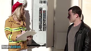 Blonde Firefighter Milks That Firehose Till It Blows