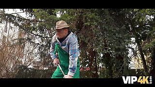 VIP4K. Freaky gardener caught me masturbating...
