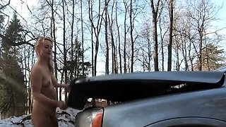 Naked Russian Babe Pours Washing Liquid on Her Big Ass