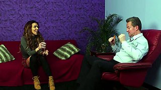 Stunning voyeur watching guy jerking