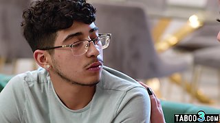 Stepmom guides son through his first sex