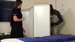 CFNM nurses suck black penis in 3some