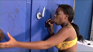 EBONY CHIC SUCKS 2 BIG DICKS - GLORYHOLE