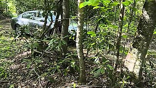 She's Caught Pussy Rubbing in the Woods Squirting on Her Car Hood
