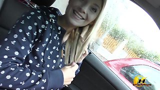 Masturbate in Car on Public Parking in Prague by Busty MILF
