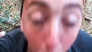 Blowjob fucking cumshot outdoors