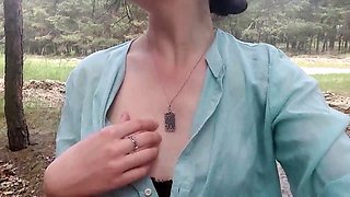 Exhibitionist teen undresses on webcam near the road