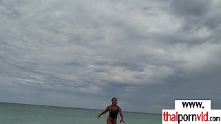 Nasty Thai cougar masturbating and blowing