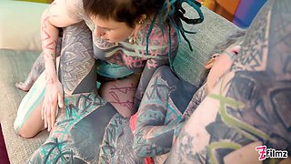 Tattooed Girls Alternative Teen 18+ Double Team The Tattooed Guy To Satisfy Him