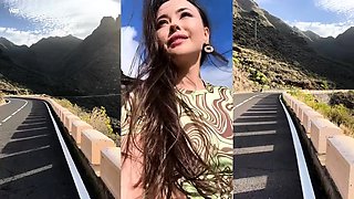 Exotic beauty flashing her perfect tight cunt outdoors